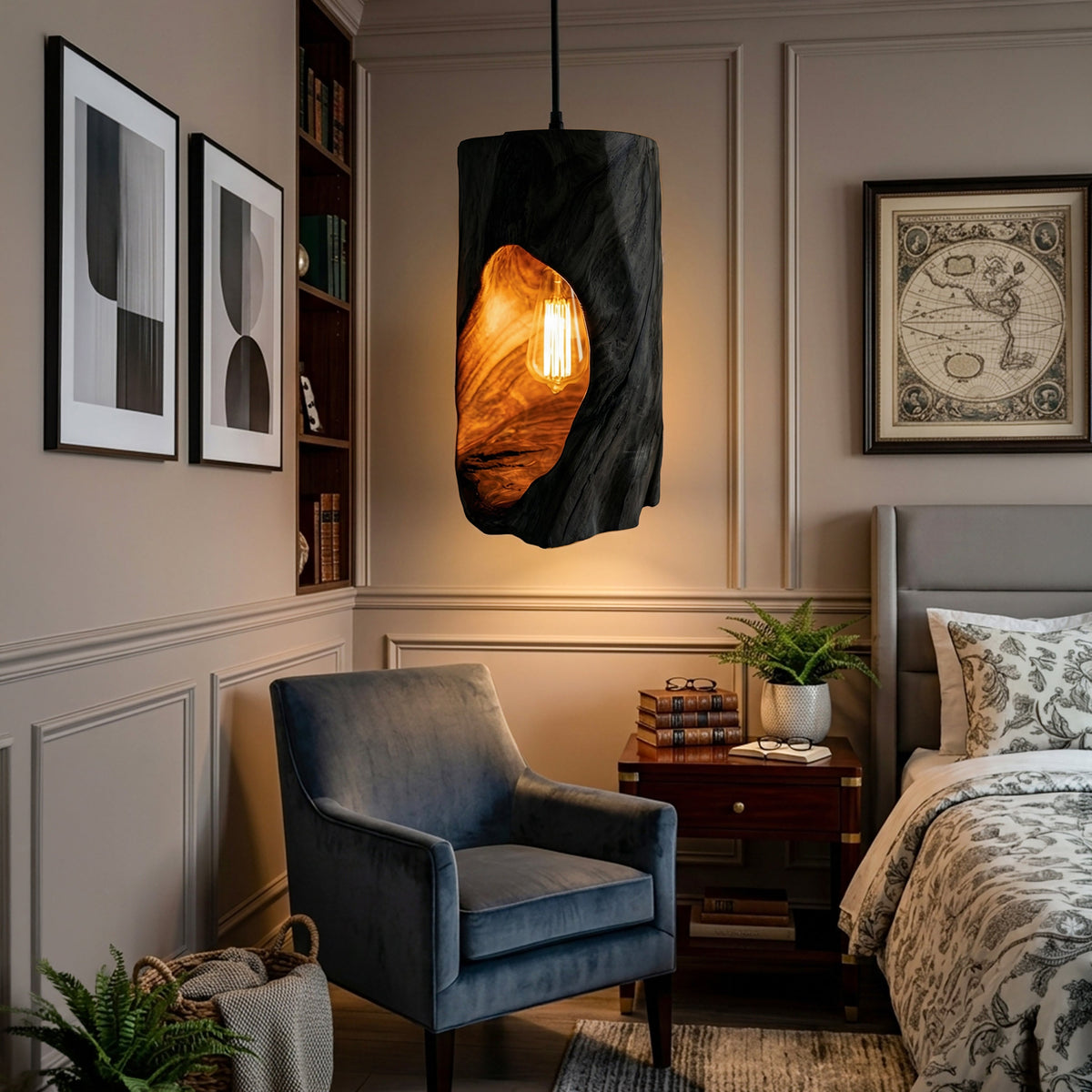 Rustic Sculptural Lamp Bedroom Nightstand Cozy Cafe Corner Space