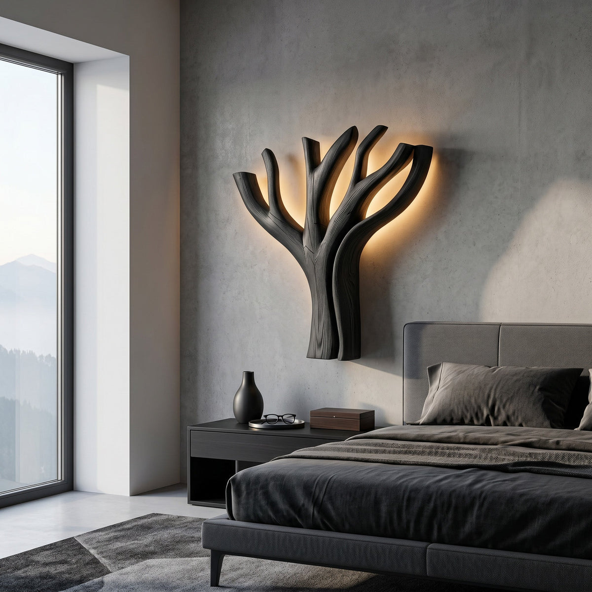Modern Sculptural Wooden Lamp For Elegant Bedroom Interior