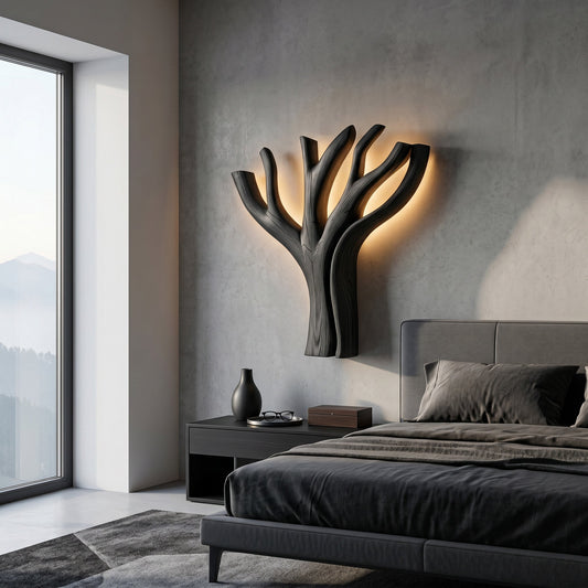 Modern Sculptural Wooden Lamp For Elegant Bedroom Interior