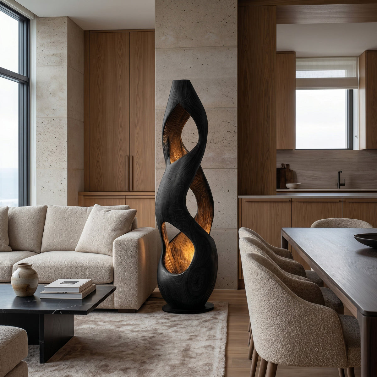 Contemporary Twisted Floor Lamp With Sculptural Hollow For Living Room