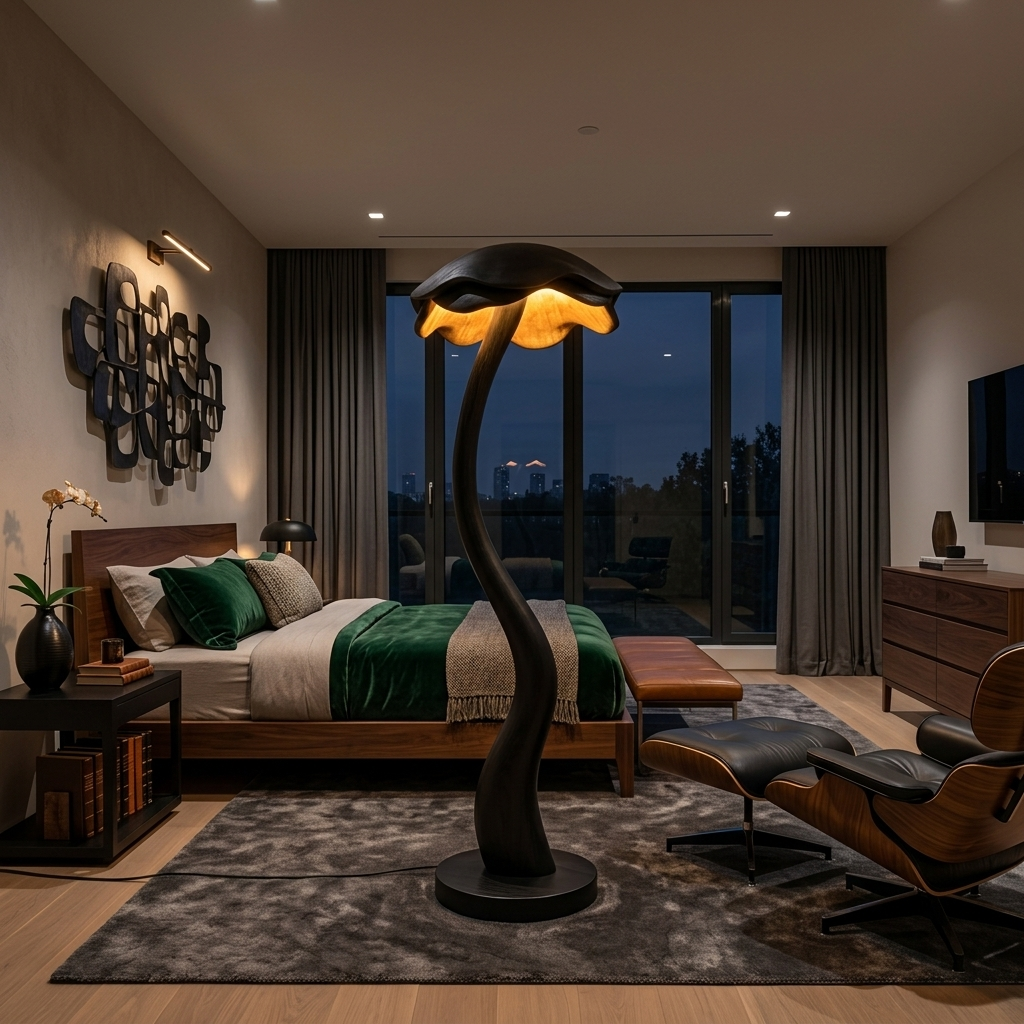 Modern Wooden Floor Lamp With Sculptural Lampshade For Home Decor