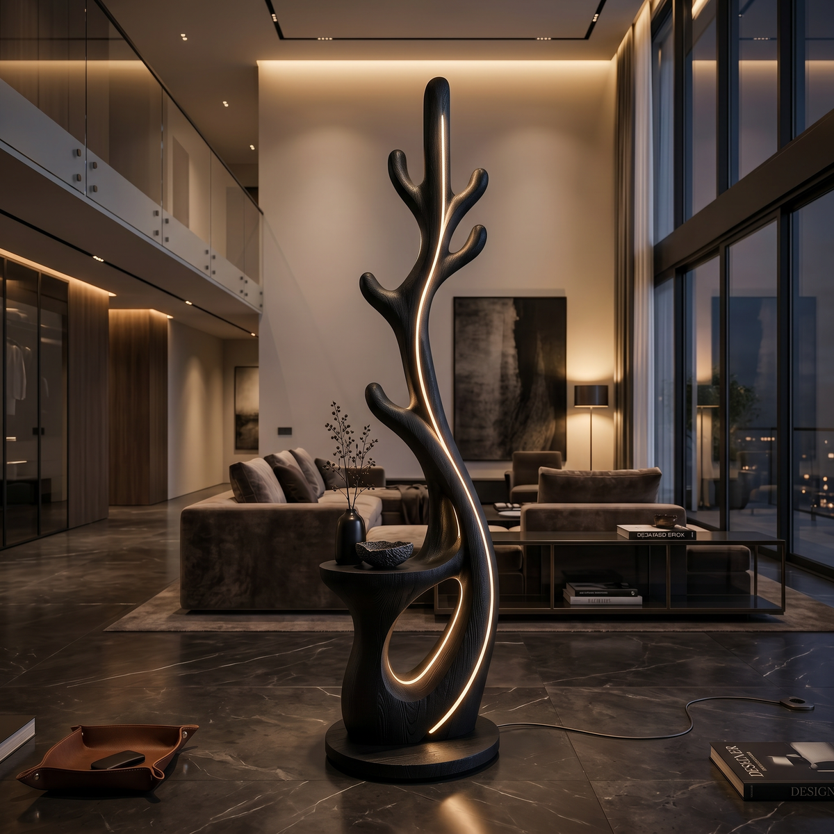 Modern Branch Lamp With Rack For Corner