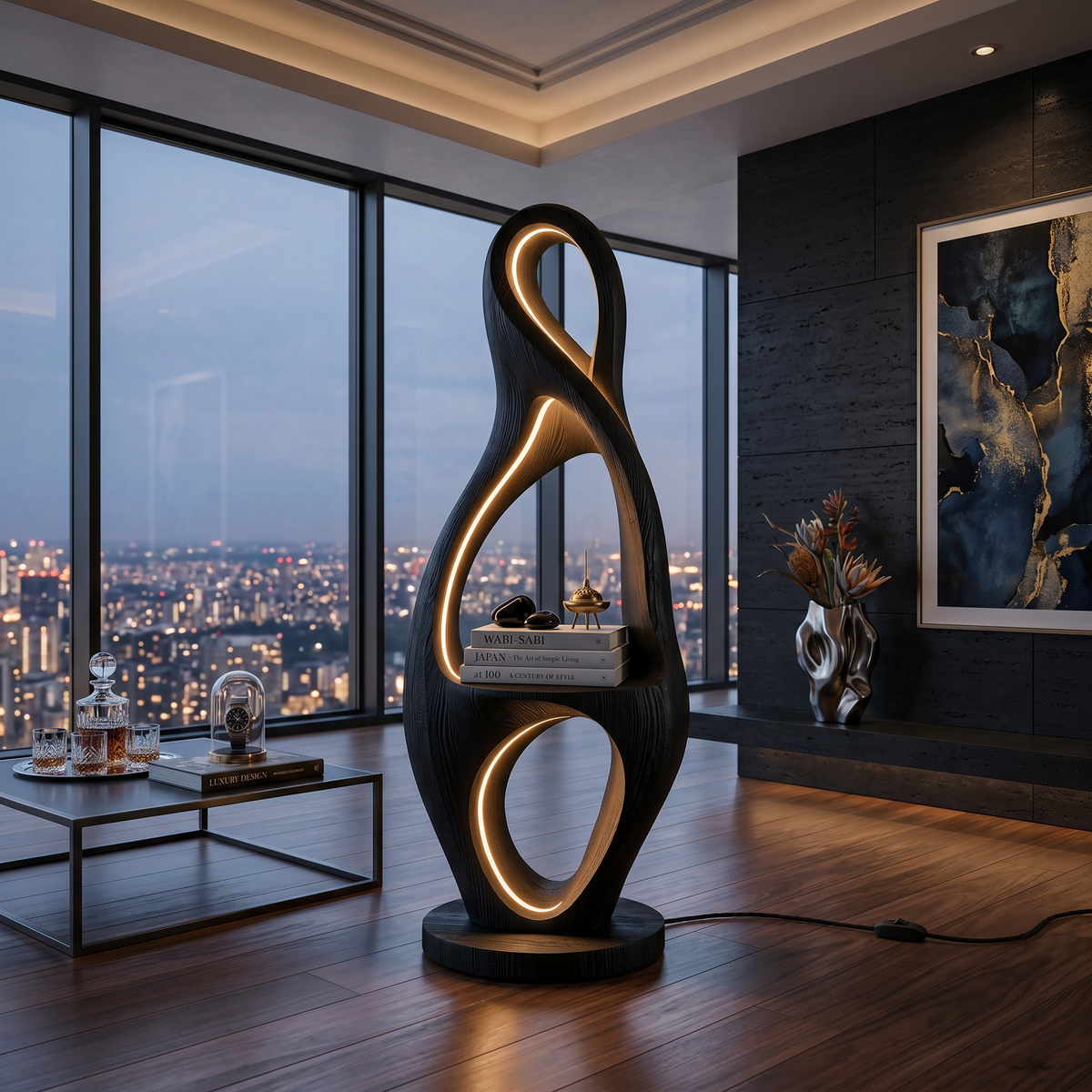 Organic Loop Lamp With Shelf For Living Room