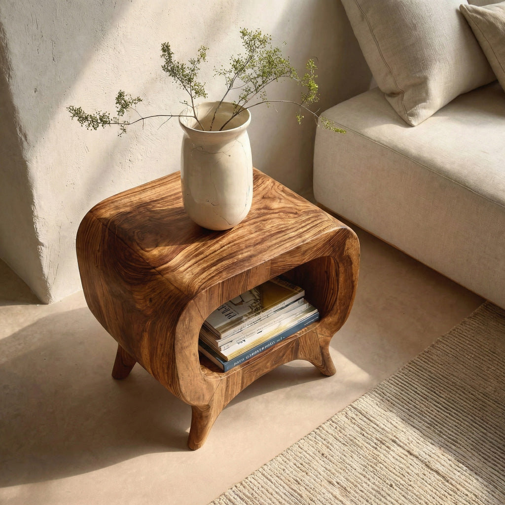 Modern Wood Nightstand With Rounded Edges For Bedroom