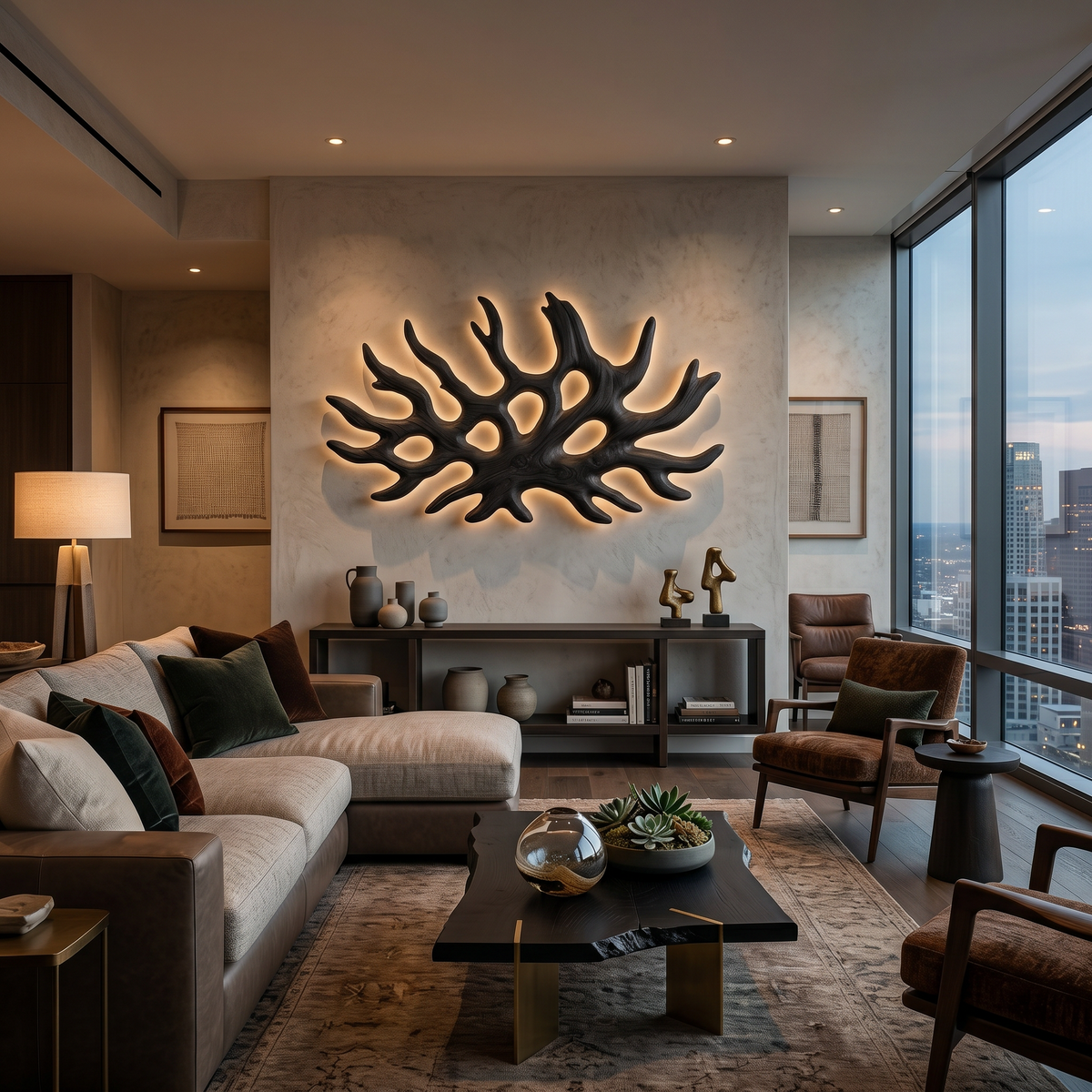 Organic Root Shape Wood LED Wall Sculpture For Rustic Home Decor