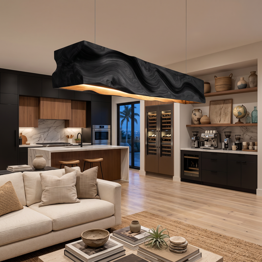 Handcrafted Pendant Light With Wave Carved Surface For Kitchen