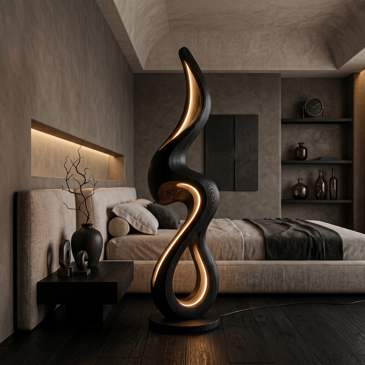 Minimalist Curved Lamp With Shelf For Lounge