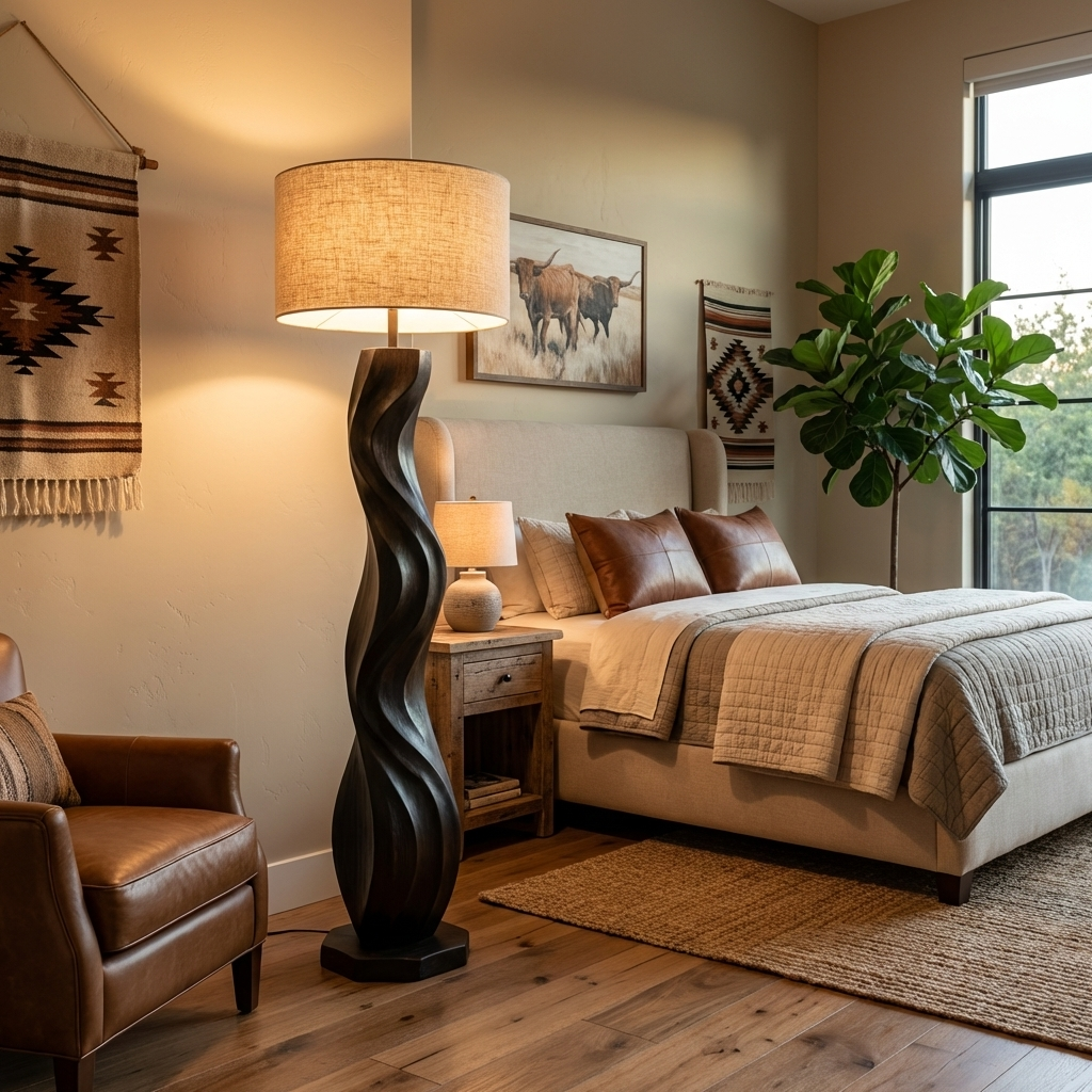 Modern Wood Floor Lamp Sculptural Design For Living Room