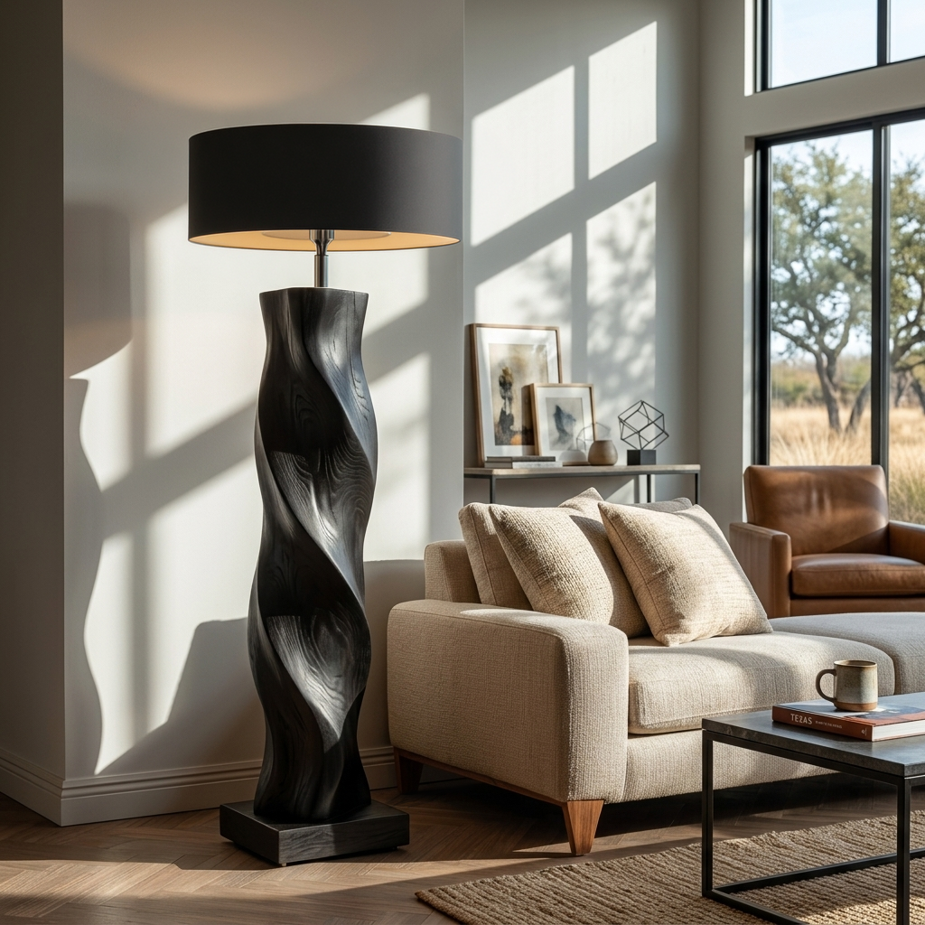 Minimalist Wood Floor Lamp Sculptural Form For Reading Nook