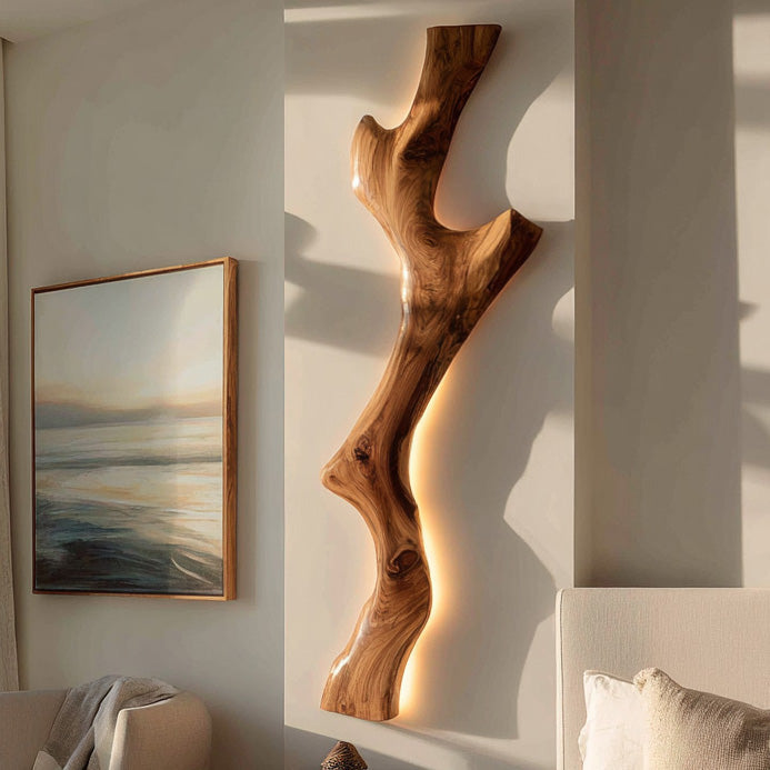 Modern Live Edge Wooden Wall Lamp For Bedroom