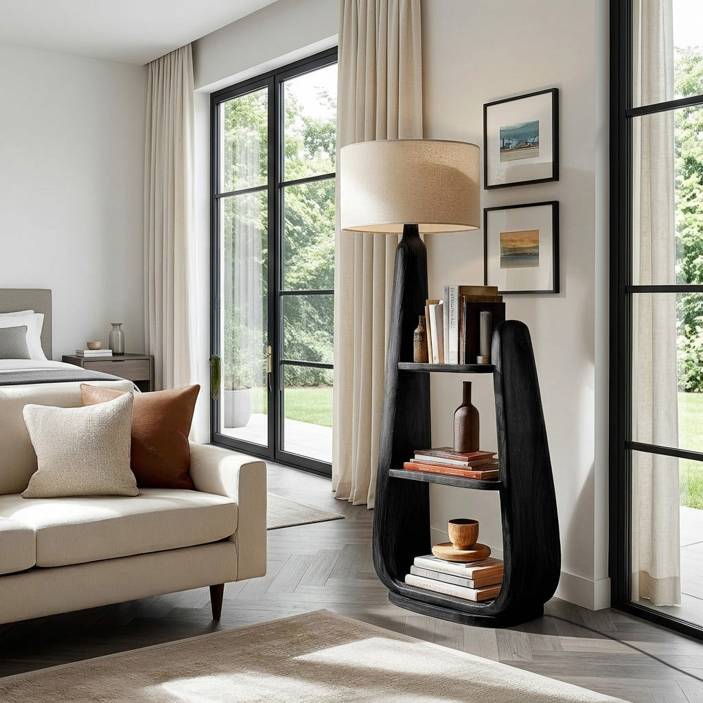 Mid Century Floor Lamp With Unique Integrated Shelving For Interior