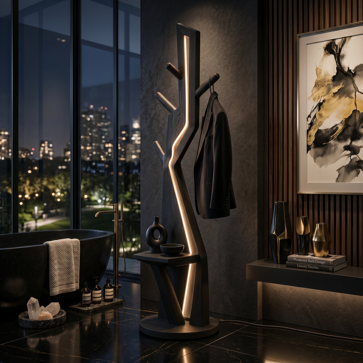 Modern Branch Lamp With Hooks For Entryway
