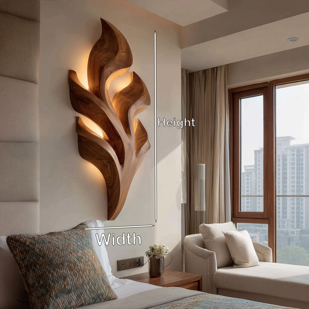 Organic Leaf Wooden Wall Lamp For Bedroom Decor