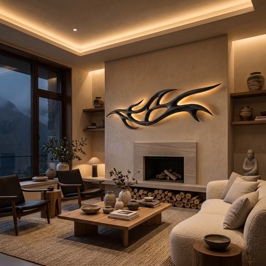 Organic Carved Wood LED Wall Sculpture Branch Design For Above Bed Decor