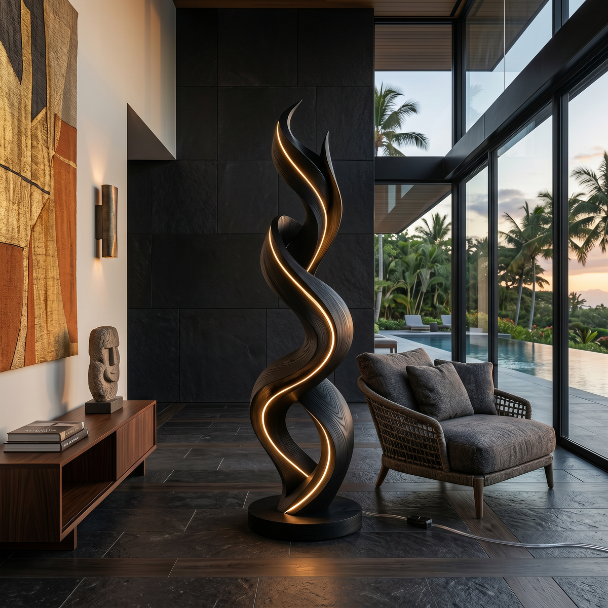 Organic Tree Lamp With Hooks For Hallway