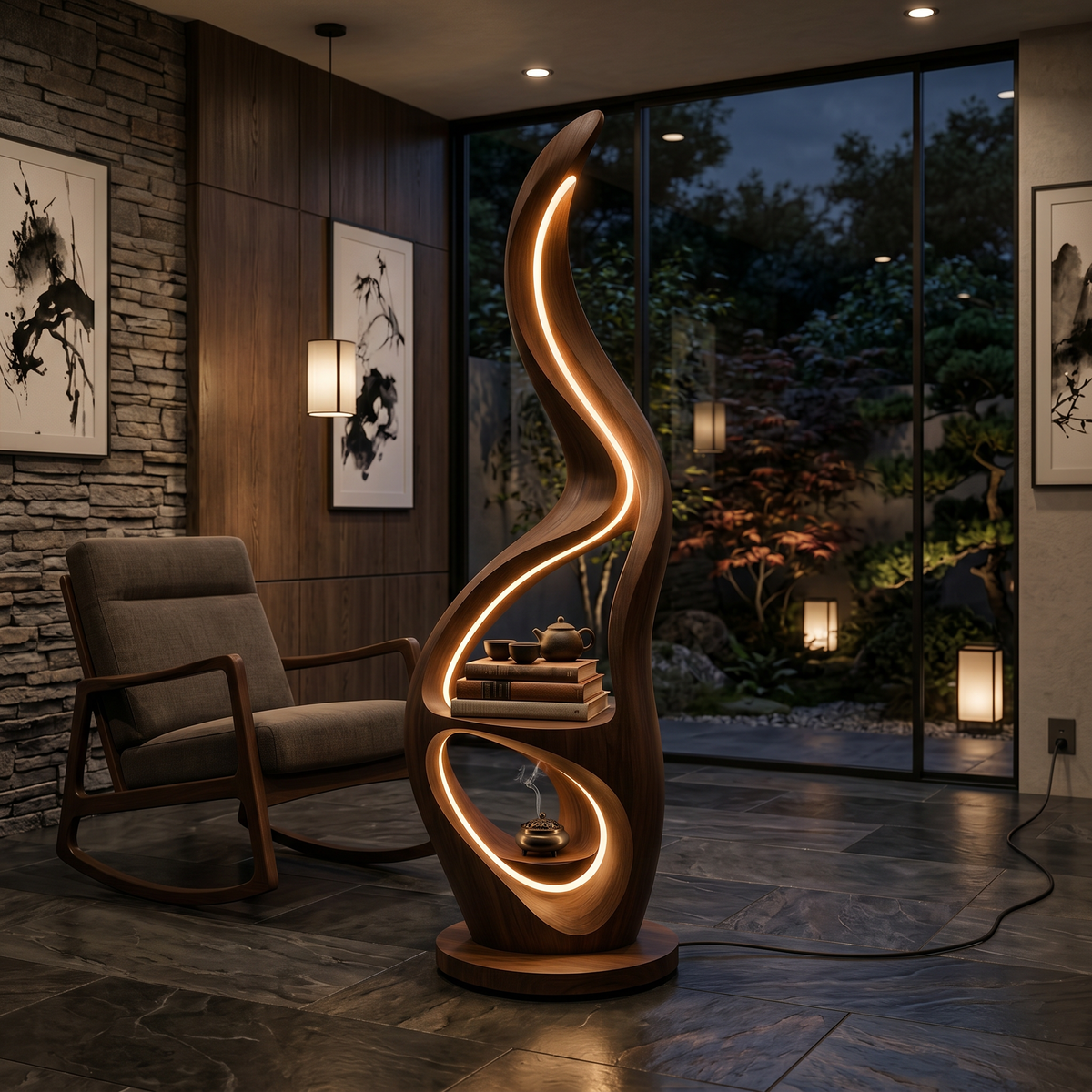 Contemporary Ring Lamp With Table For Lounge