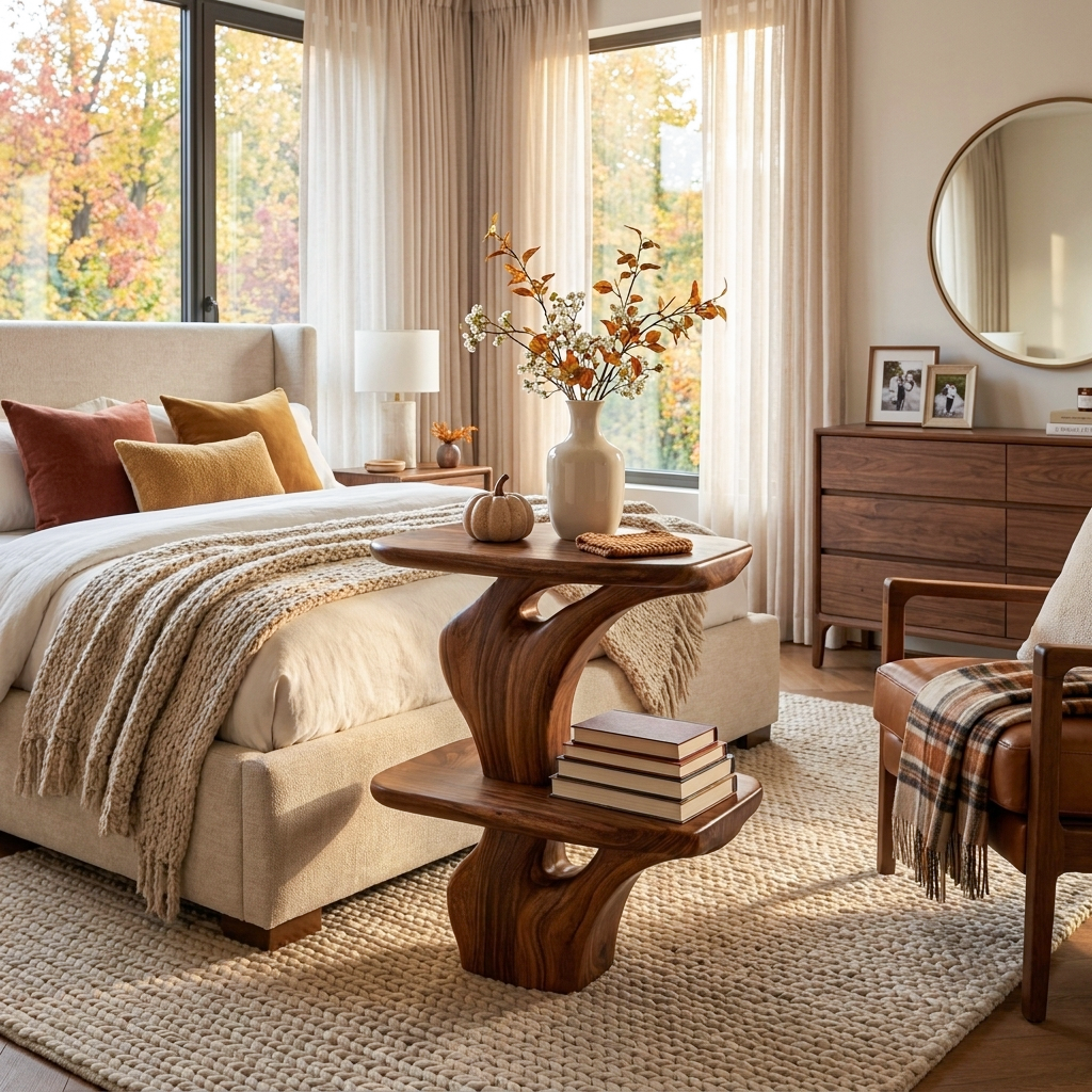 Handcrafted Wooden Nightstand Unique Two Tier Design For Bedroom