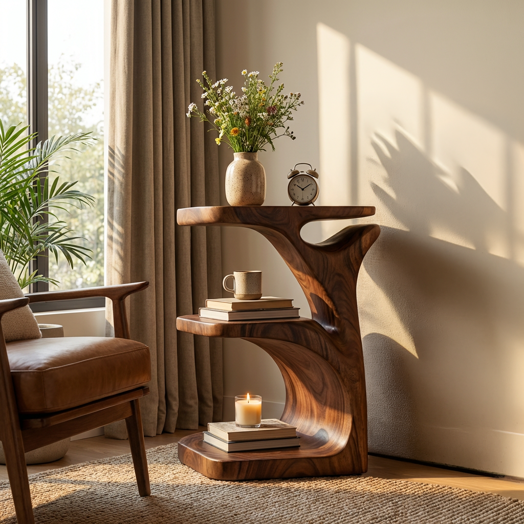 Modern Wooden Nightstand With Open Shelf For Bedroom