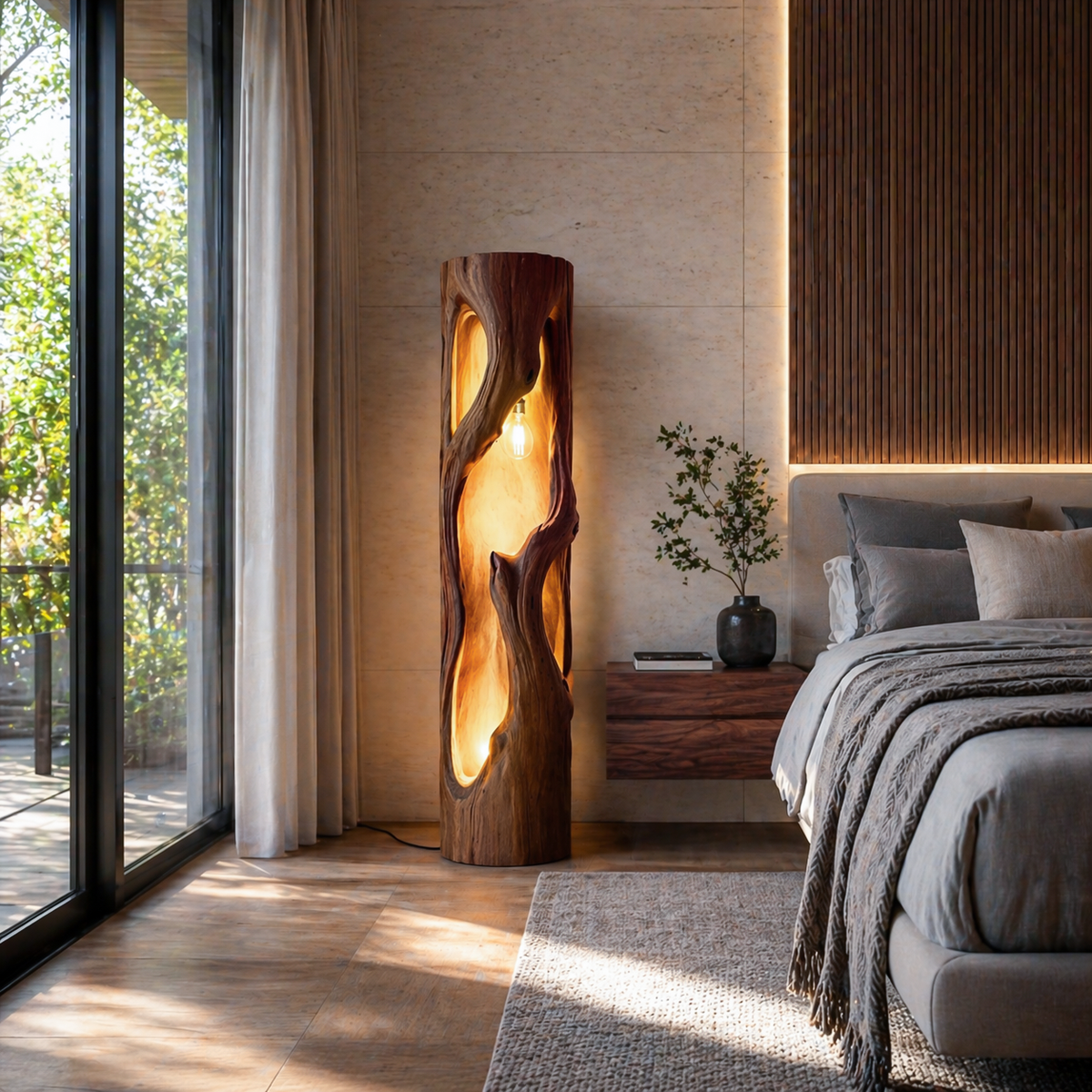 Rustic Natural Wood Floor Lamp For Statement Living Room
