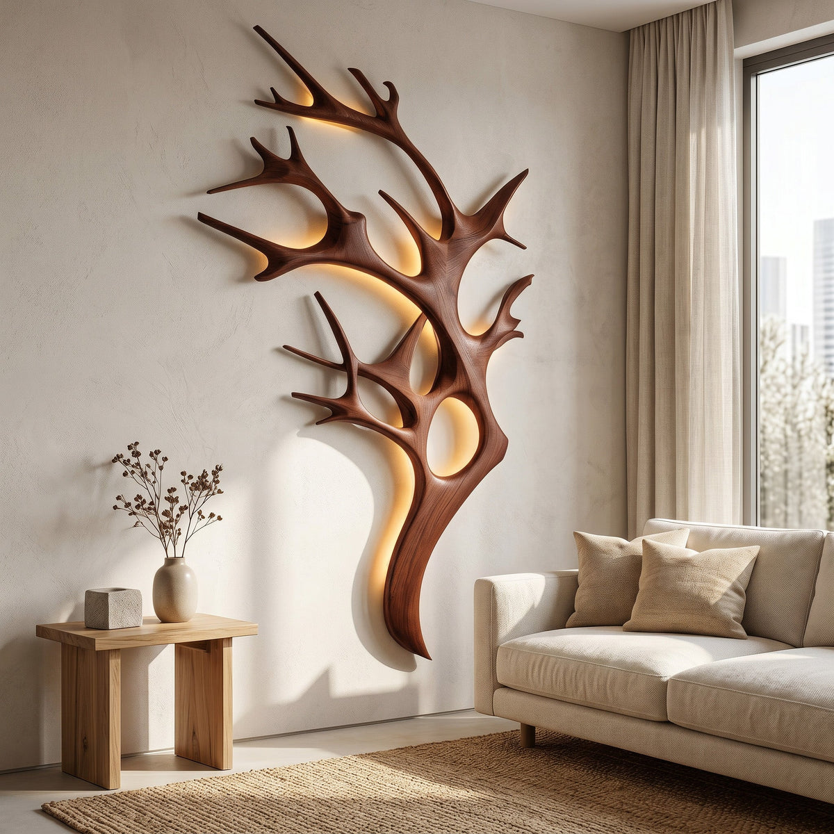 Contemporary Wooden Tree Wall Light For Bedroom
