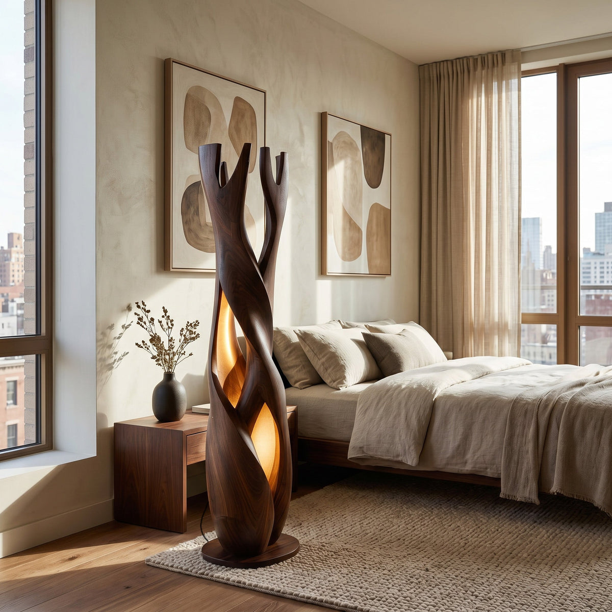 Statement Wooden Sculpture Lamp  For Luxury Home