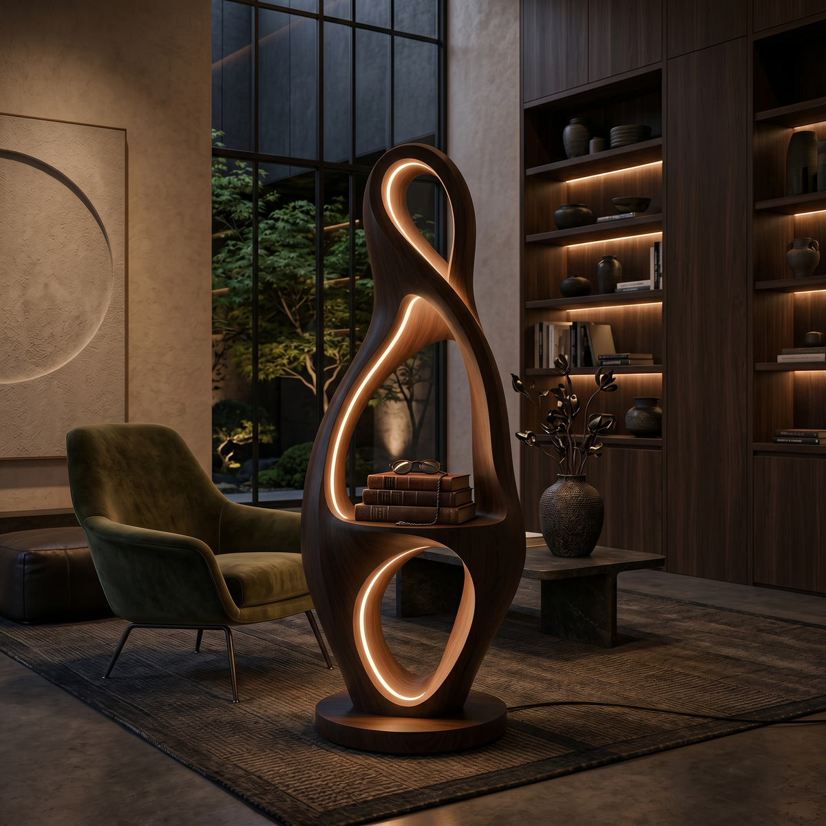 Organic Loop Lamp With Shelf For Living Room