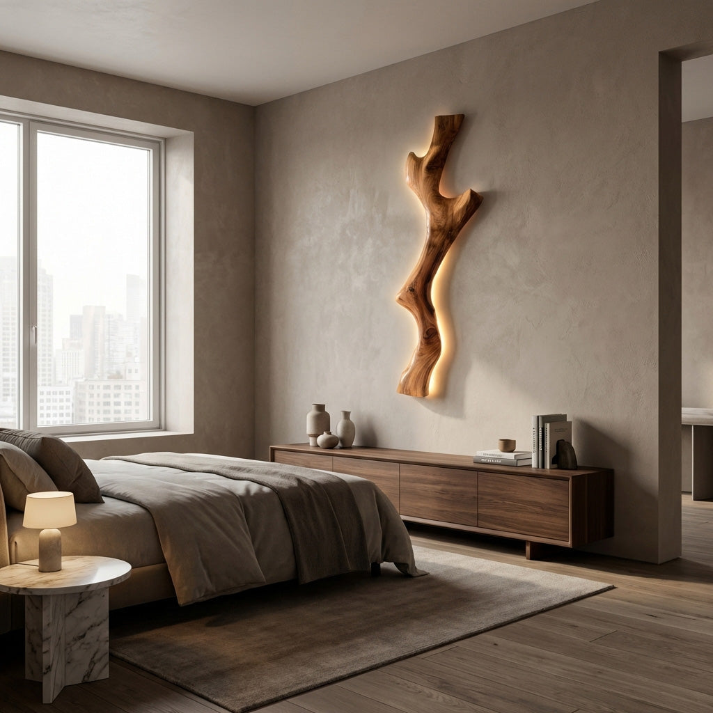 Modern Live Edge Wooden Wall Lamp For Bedroom