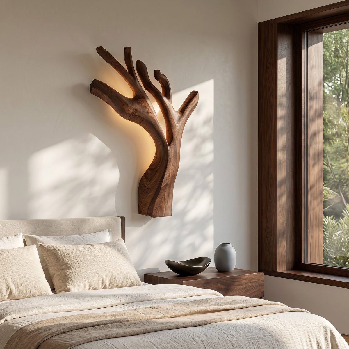 Artistic Branch Style Wooden Wall Lamp For Bedroom