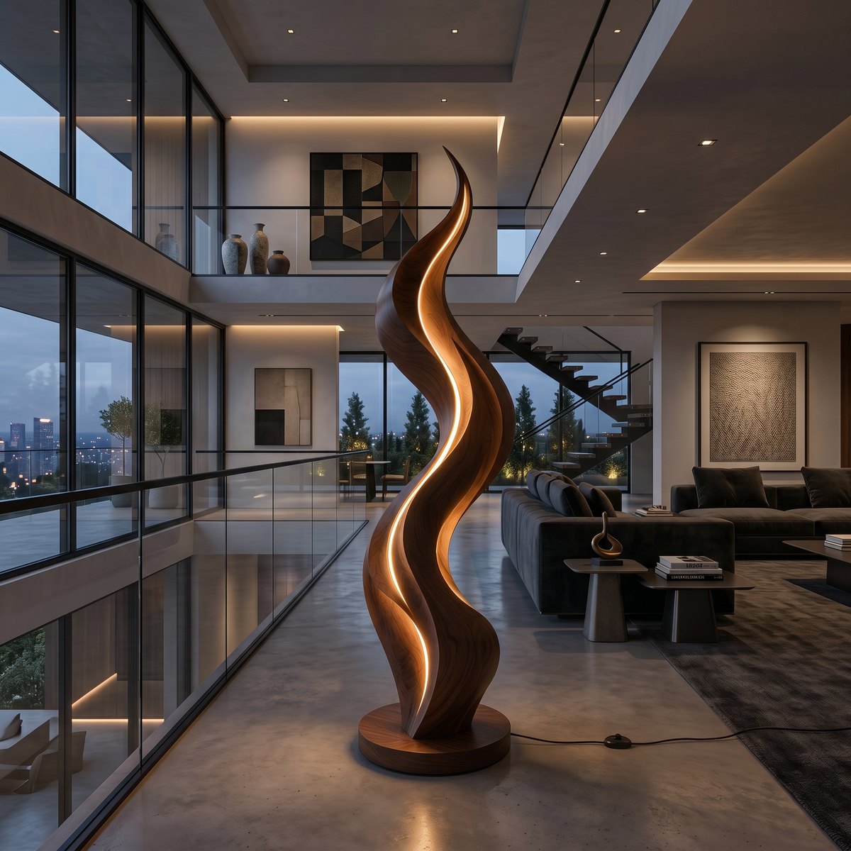 Mid Century Twisted Loop Lamp With Table For Reading