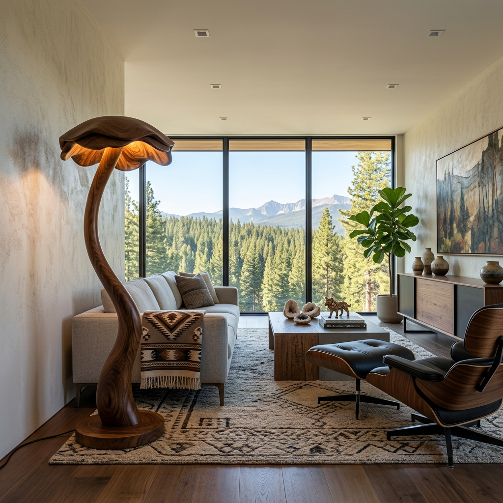Modern Wooden Floor Lamp With Sculptural Lampshade For Home Decor