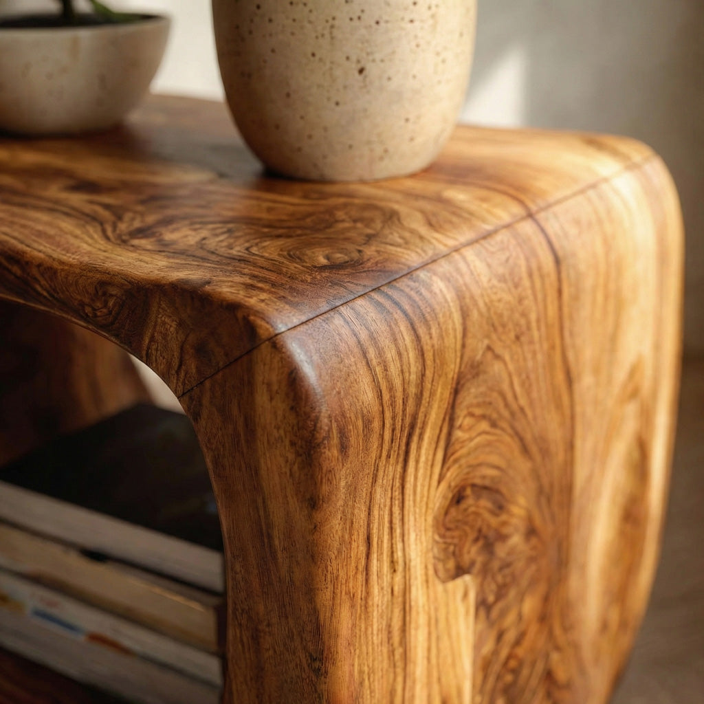 Modern Organic Wood Nightstand With Shelf For Bedroom