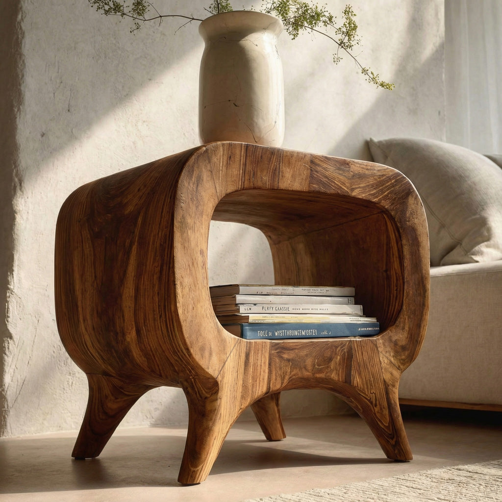 Modern Wood Nightstand With Rounded Edges For Bedroom