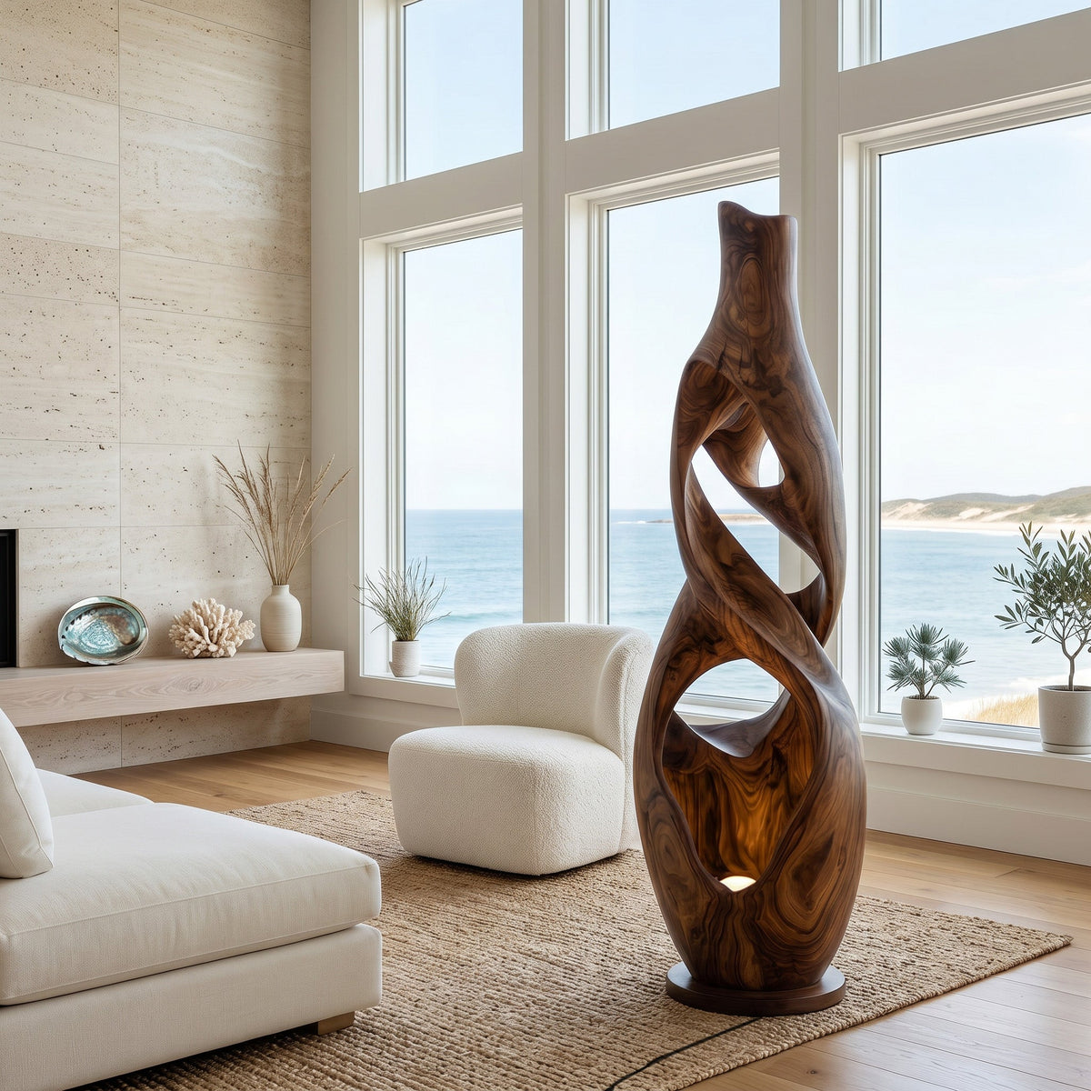 Minimalist Carved Wooden Floor Lamp For Corner Living Room