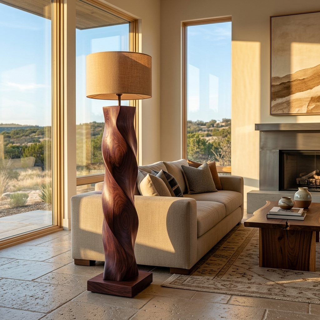 Minimalist Wood Floor Lamp Sculptural Form For Reading Nook