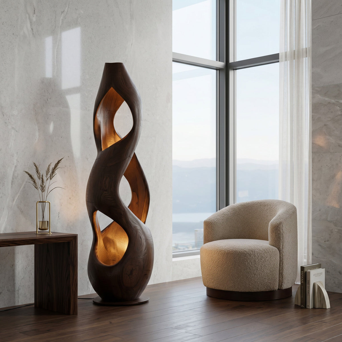 Contemporary Twisted Floor Lamp With Sculptural Hollow For Living Room