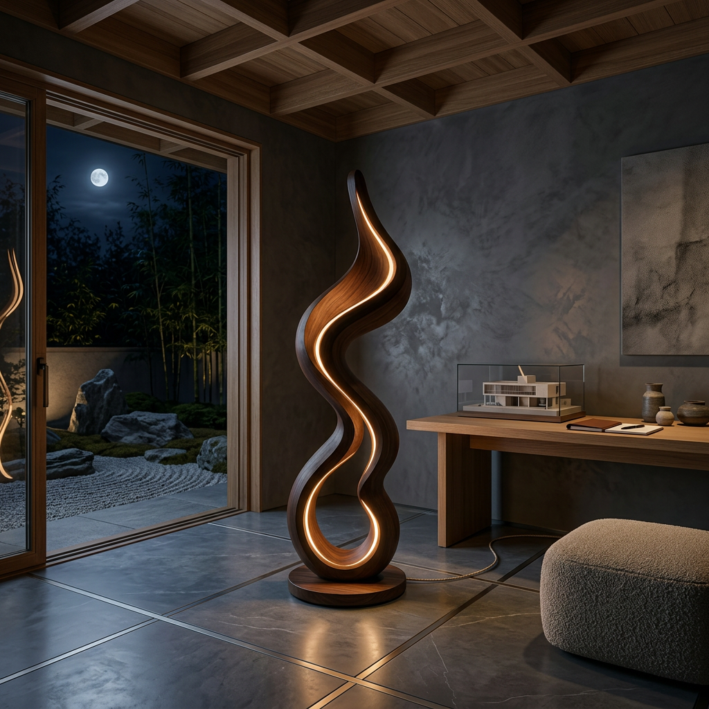 Modern Ribbon Lamp With Shelf For Living Room