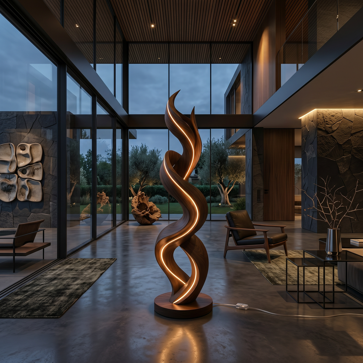 Organic Tree Lamp With Hooks For Hallway