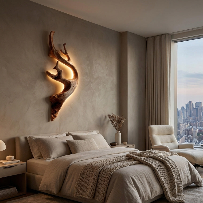 Sculptural Tree Branch Wooden Wall Lamp With LED For Home