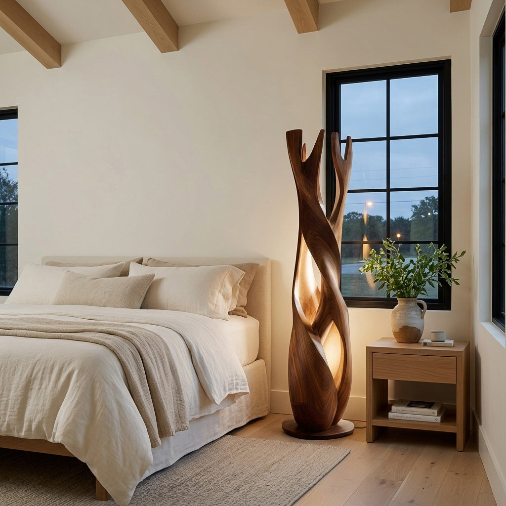 Statement Wooden Sculpture Lamp  For Luxury Home