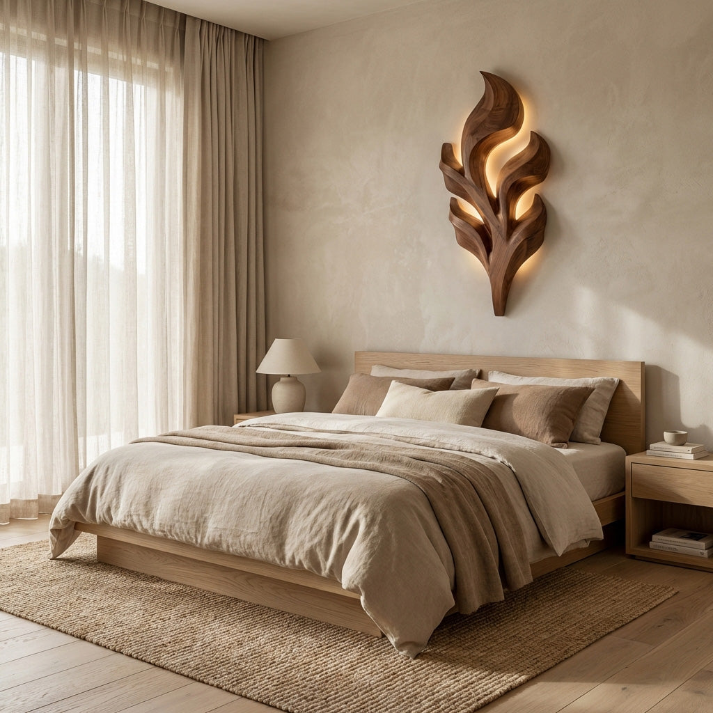 Organic Leaf Wooden Wall Lamp For Bedroom Decor