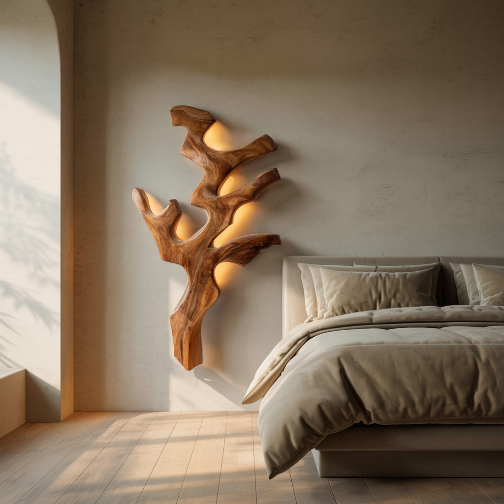 Contemporary Natural Wood Wall Light For Minimalist Bedroom