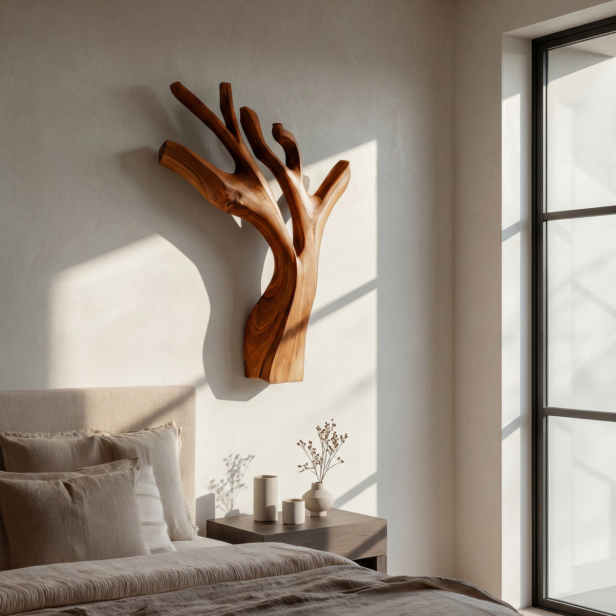 Artistic Branch Style Wooden Wall Lamp For Bedroom