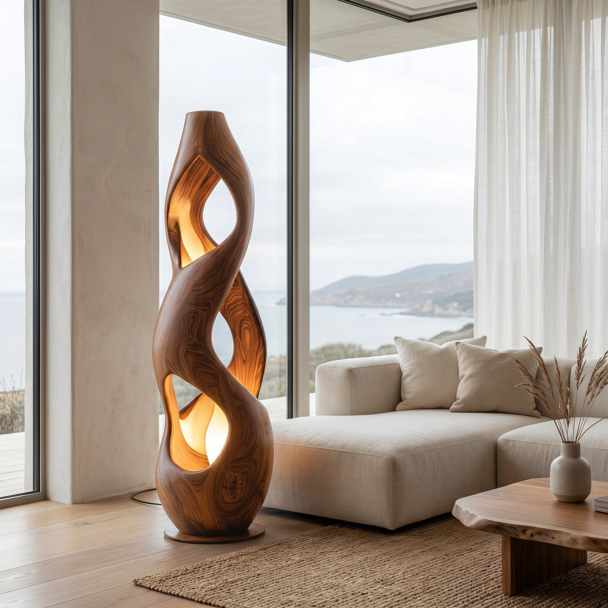 Contemporary Twisted Floor Lamp With Sculptural Hollow For Living Room