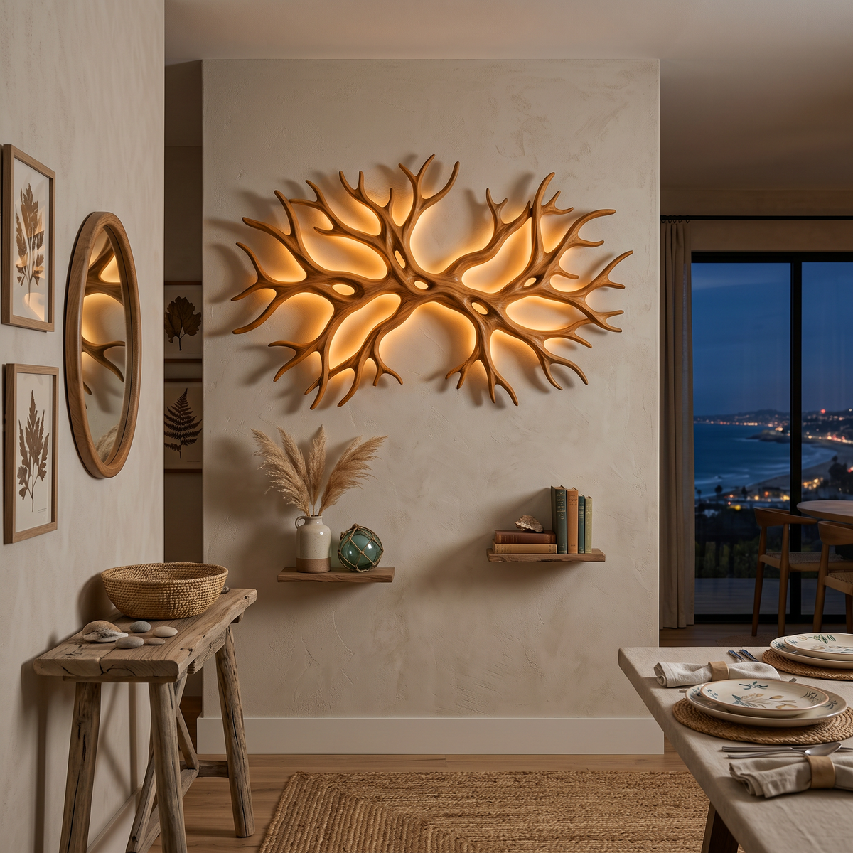 Organic Wooden LED Wall Sculpture With Branch Shape For Rustic Bedroom