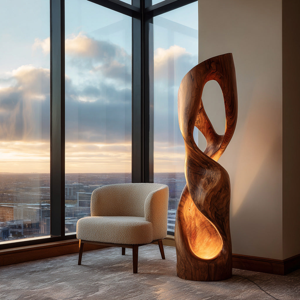 Modern Carved Wooden Floor Lamp For Living Room