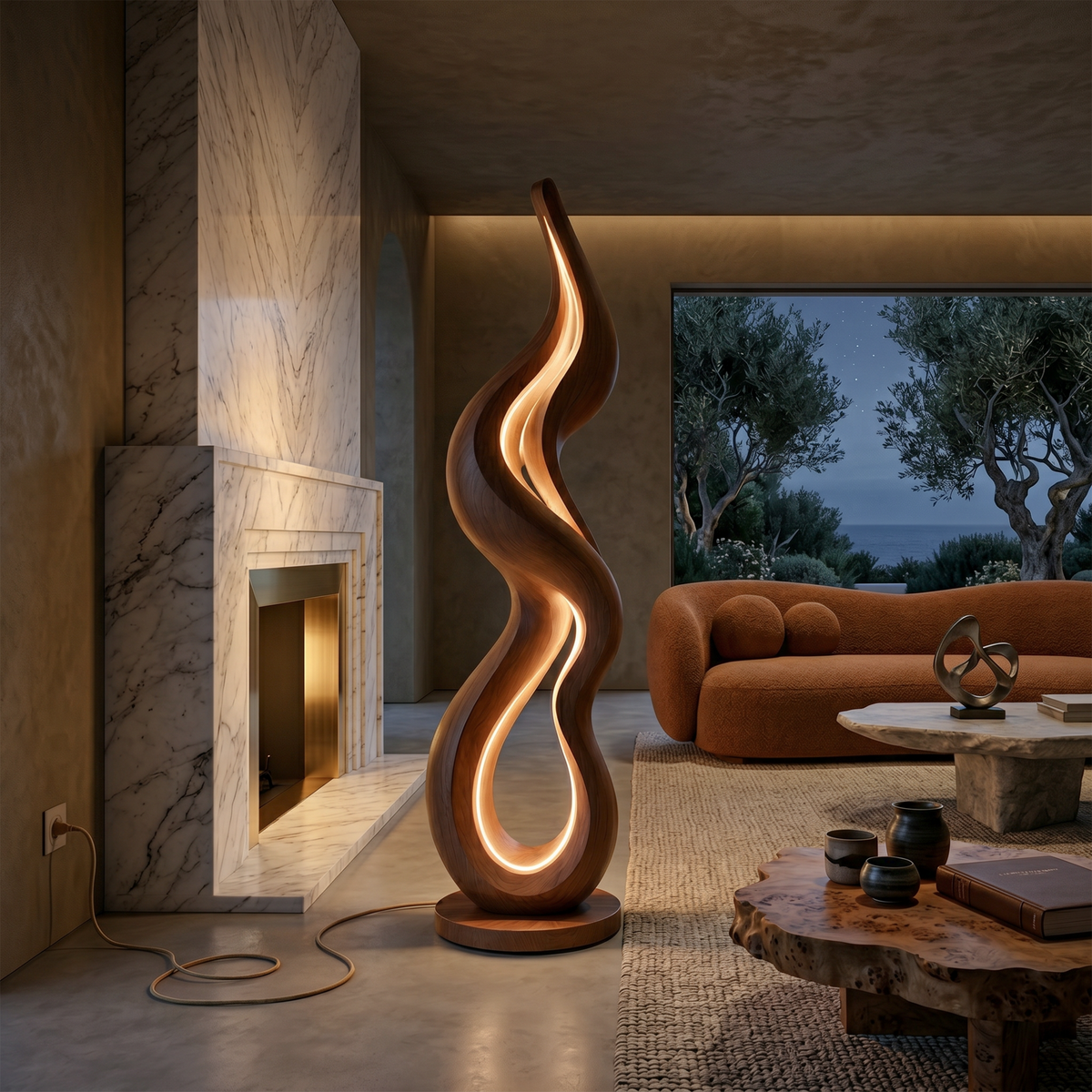 Contemporary Wave Lamp With Table For Living Room