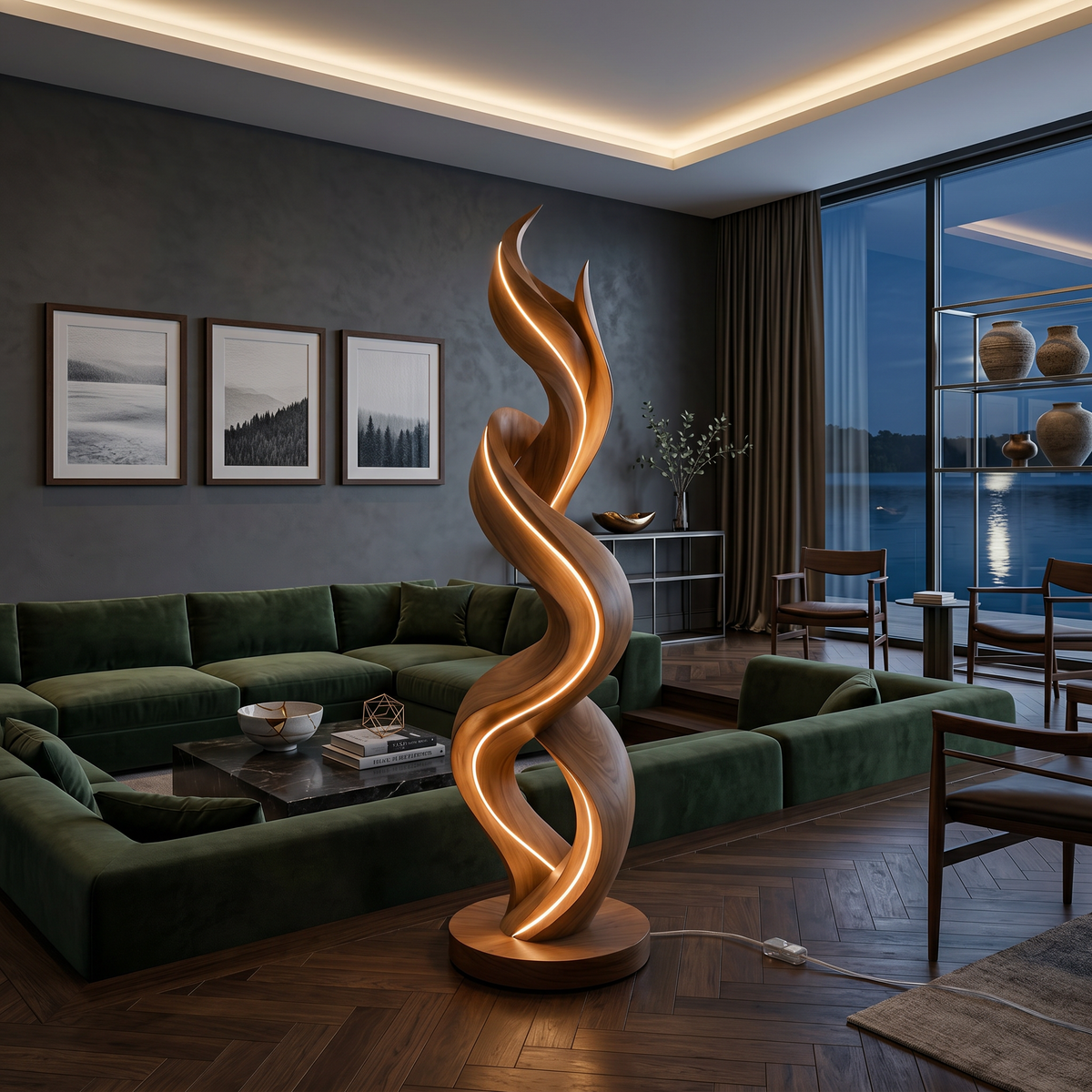 Organic Tree Lamp With Hooks For Hallway