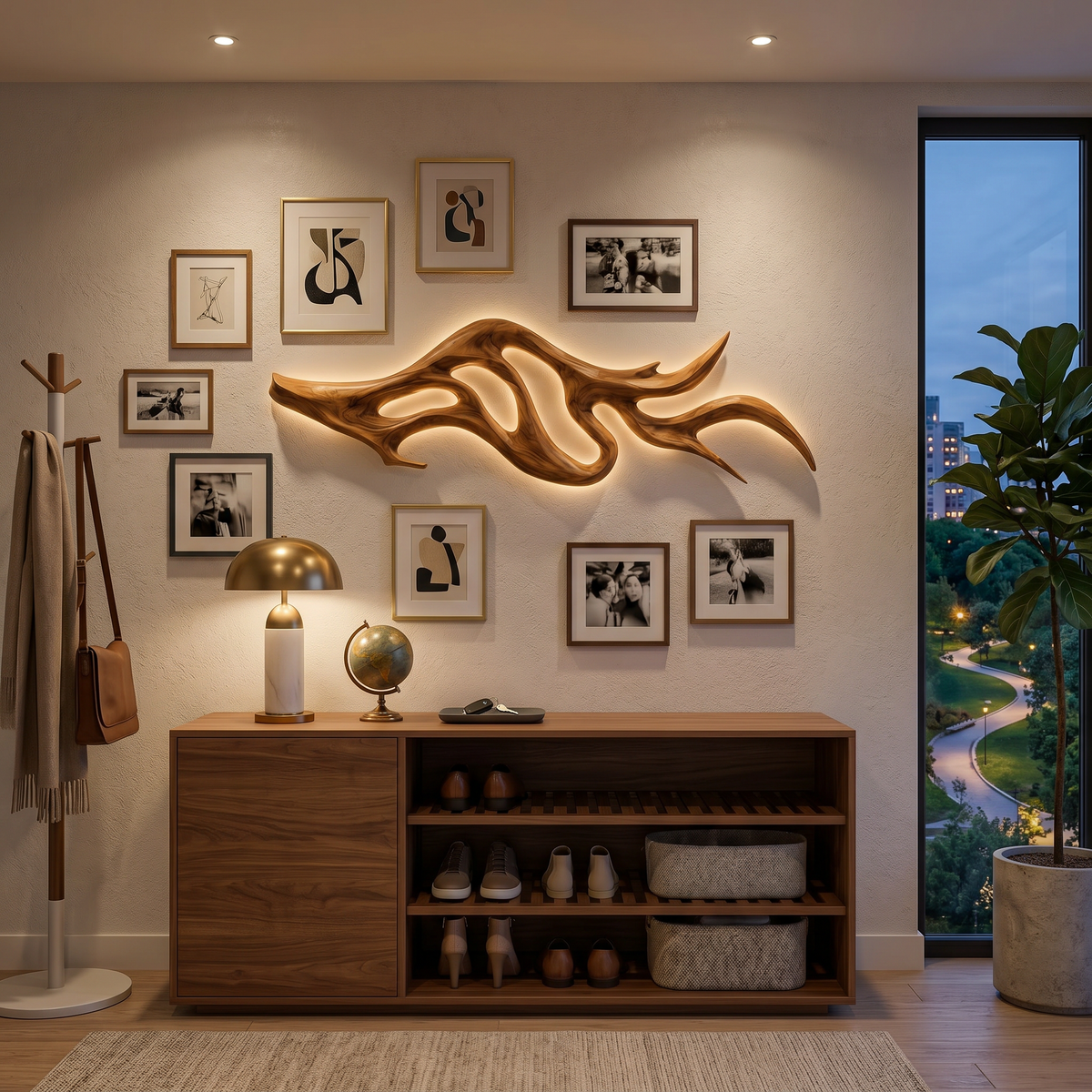 Artistic Wood LED Wall Sculpture With Sculptural Form For Bedroom