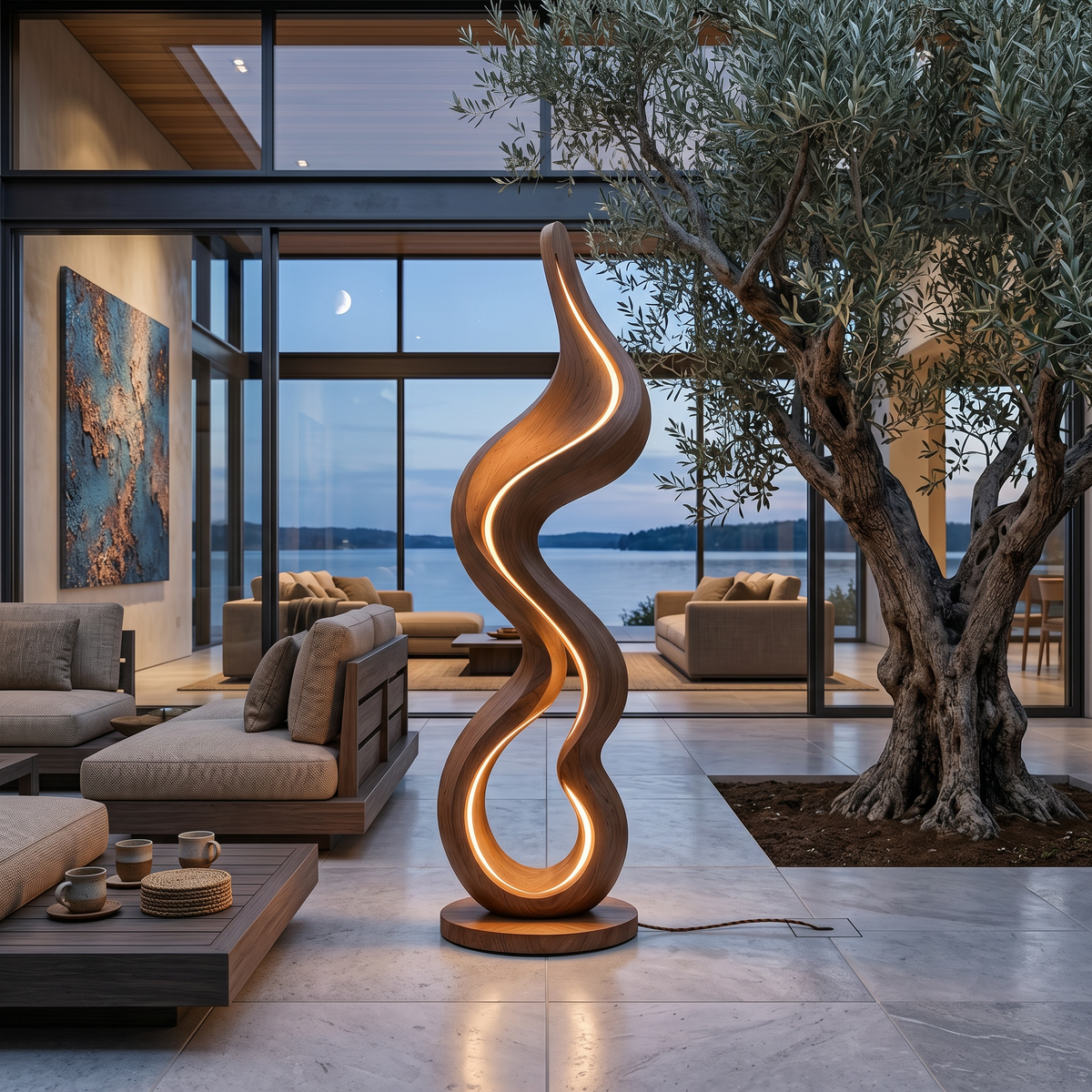 Modern Ribbon Lamp With Shelf For Living Room
