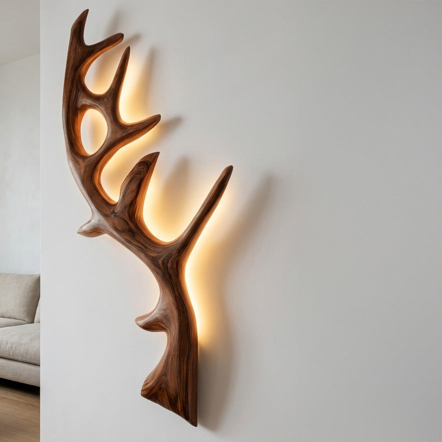 Minimalist Natural Wood Tree Wall Lamp For Bedroom Decor